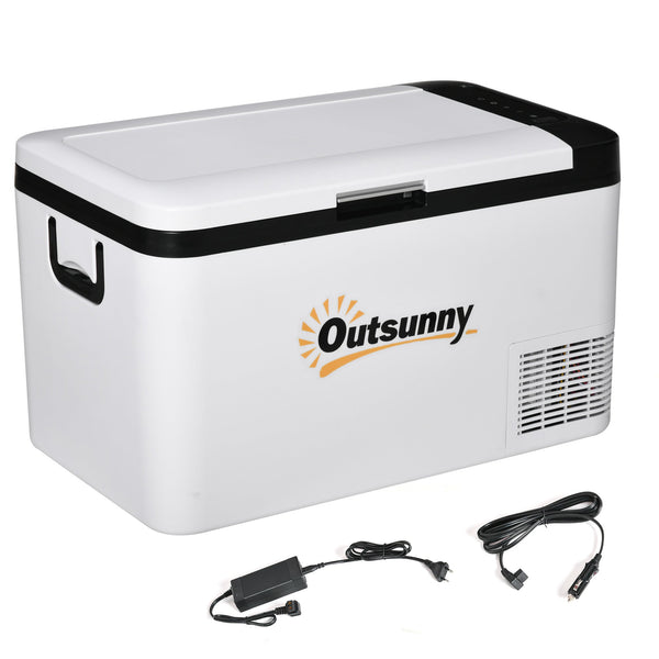 Geleira Elétrica de Compressor 25L Portátil até -20℃ com Luz LED e Alças Dobráveis Geleira de Carro 12V/24V e 240V para Casa Campismo Viagem 58,5x33,5x35,2cm Branco