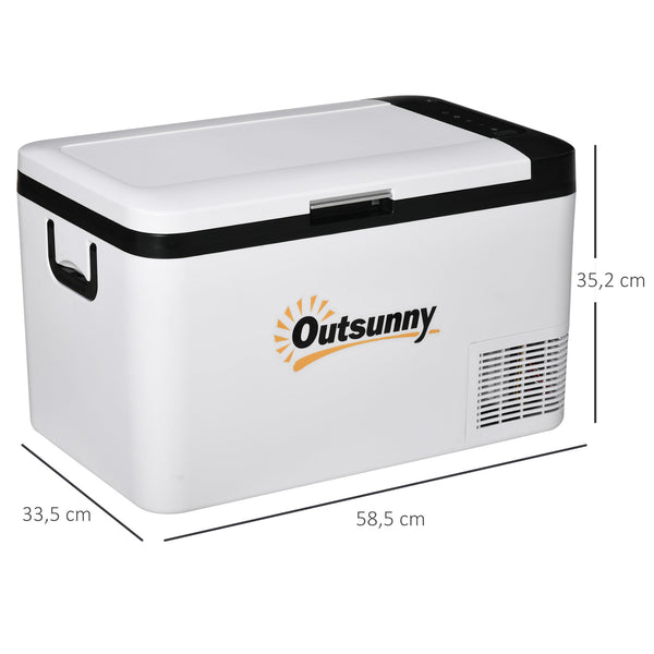 Geleira Elétrica de Compressor 25L Portátil até -20℃ com Luz LED e Alças Dobráveis Geleira de Carro 12V/24V e 240V para Casa Campismo Viagem 58,5x33,5x35,2cm Branco