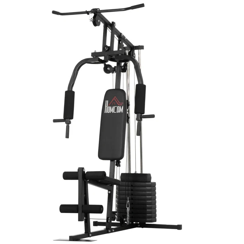 Multi-Estação Máquina de Musculação com Estribo para Pernas Placas de Pesos de 45kg Carga Máxima 110kg Treinamento Fitness em Casa Ginásio 135x103x200 cm Preto
