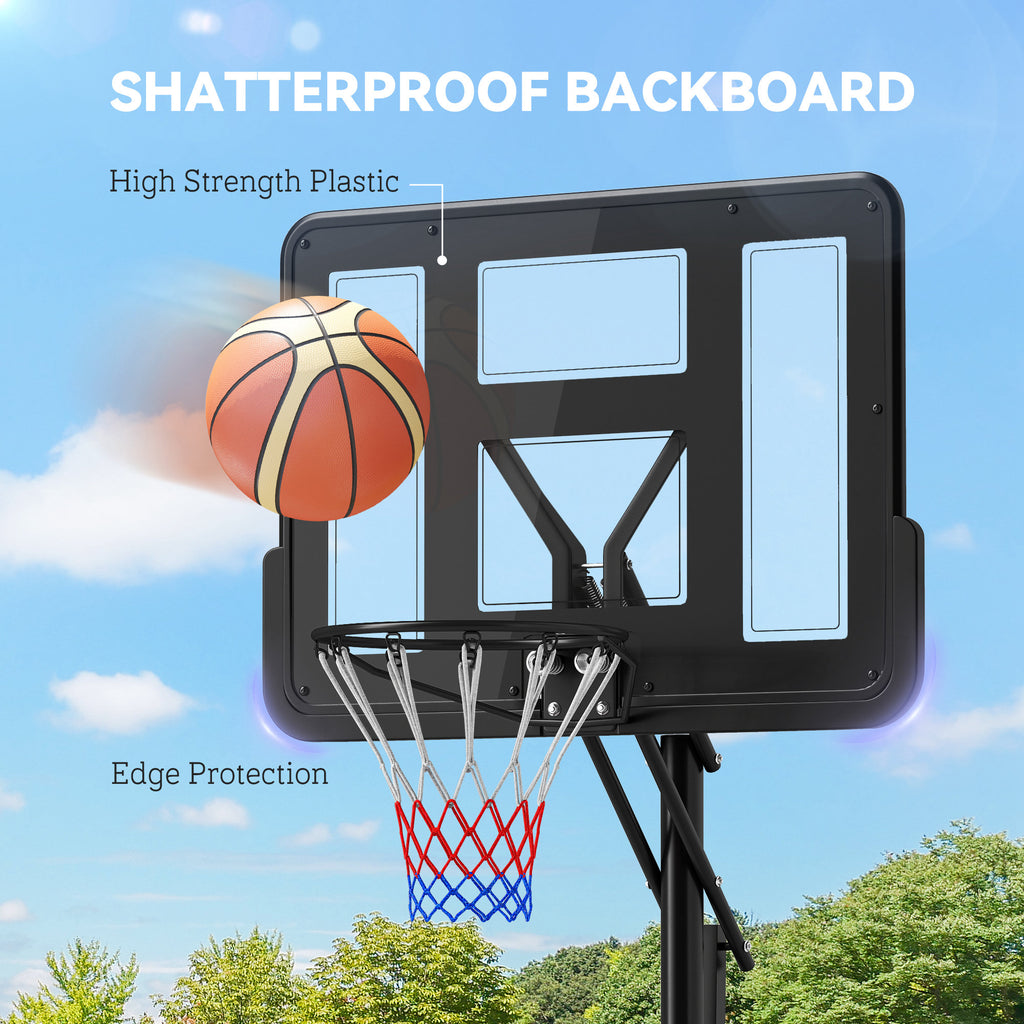 SPORTNOW Tabela de Basquetebol de Exterior com Altura Ajustável 235-305 cm Tabela de Basquetebol com Suporte Rodas Base Recarregável e Bolsa de Peso 90x60x305 cm Preto