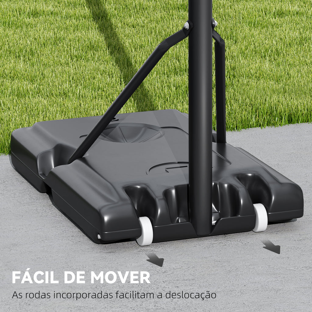 SPORTNOW Tabela de Basquetebol de Exterior com Altura Ajustável 235-305 cm Tabela de Basquetebol com Suporte Rodas Base Recarregável e Bolsa de Peso 90x60x305 cm Preto