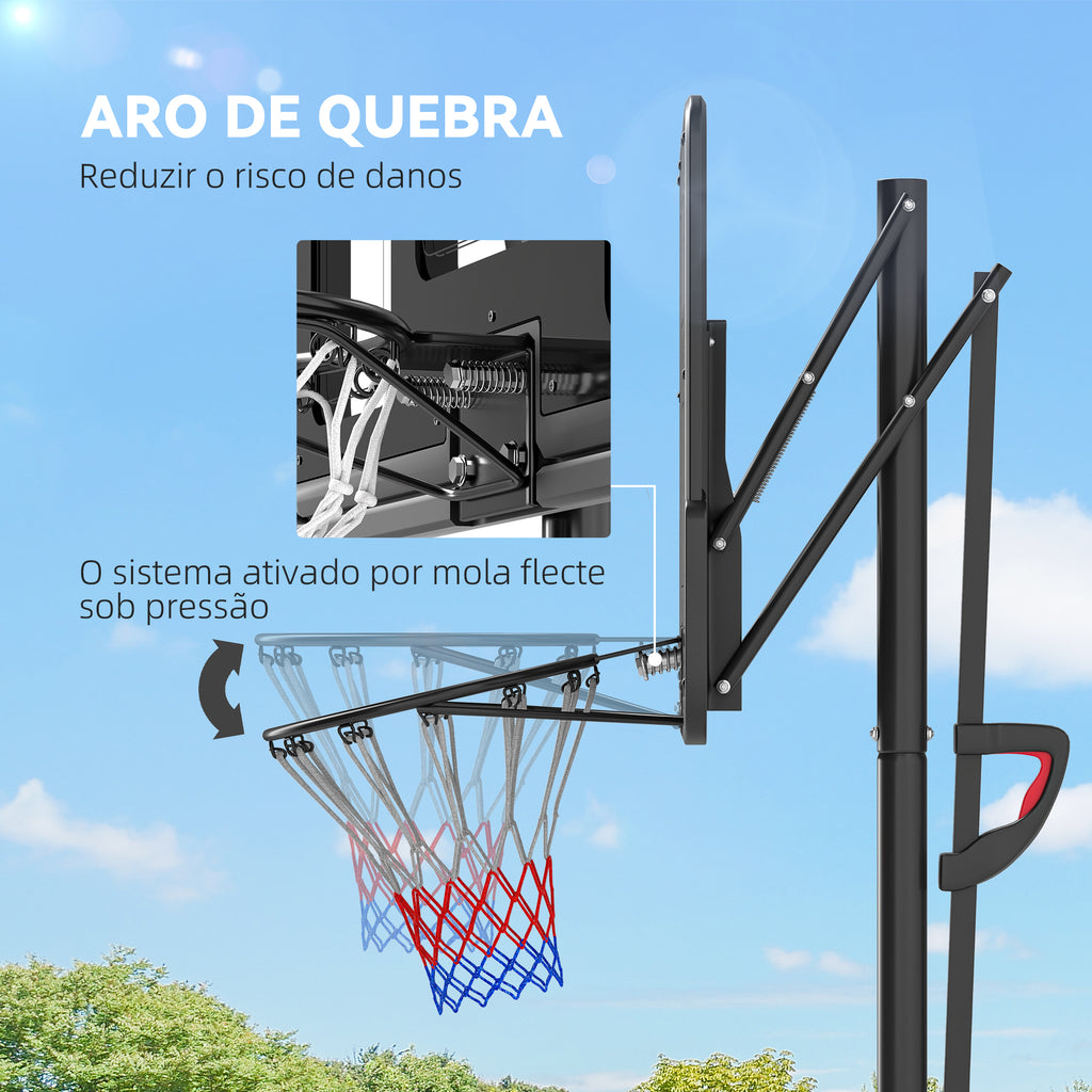 SPORTNOW Tabela de Basquetebol de Exterior com Altura Ajustável 235-305 cm Tabela de Basquetebol com Suporte Rodas Base Recarregável e Bolsa de Peso 90x60x305 cm Preto