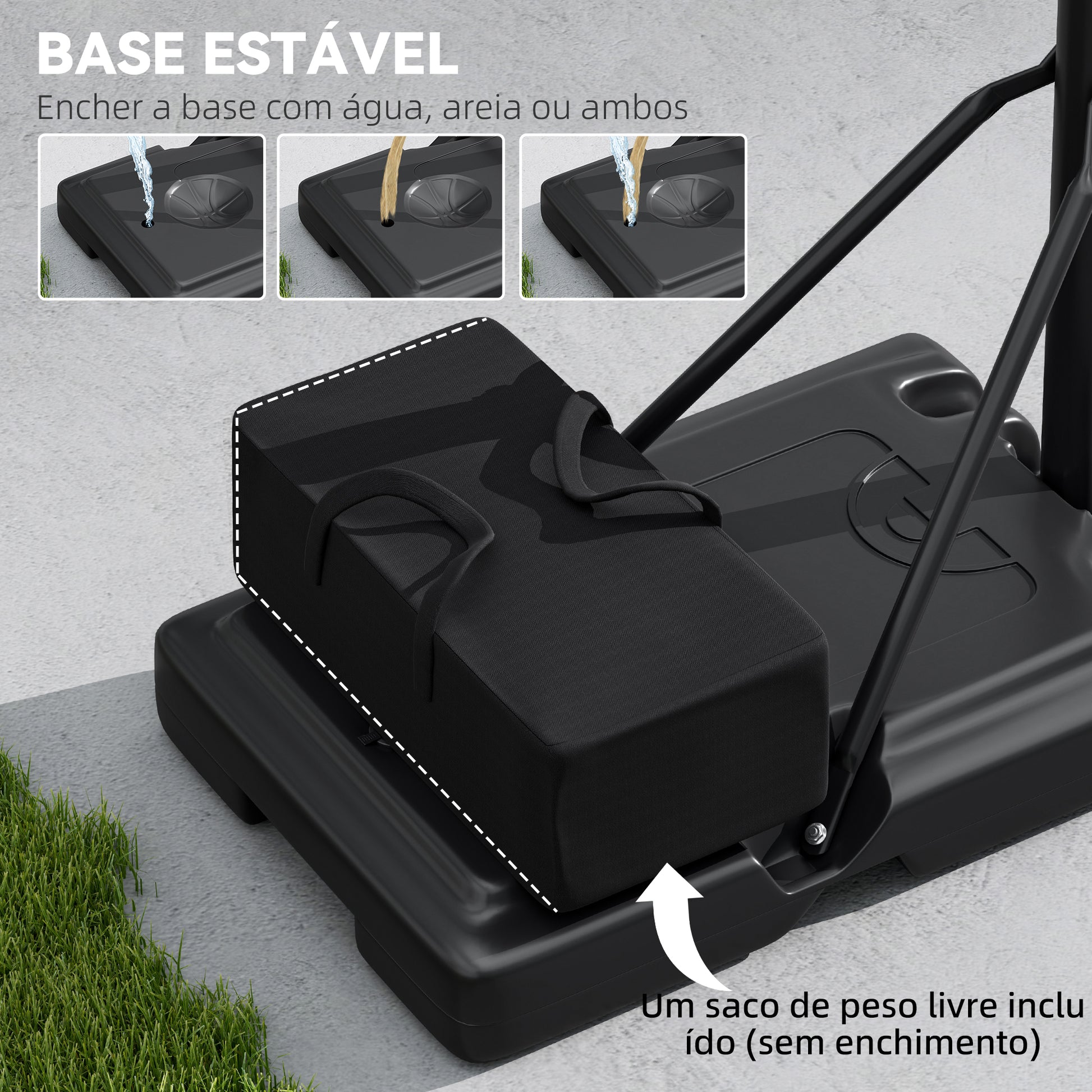 SPORTNOW Tabela de Basquetebol de Exterior com Altura Ajustável 235-305 cm Tabela de Basquetebol com Suporte Rodas Base Recarregável e Bolsa de Peso 90x60x305 cm Preto