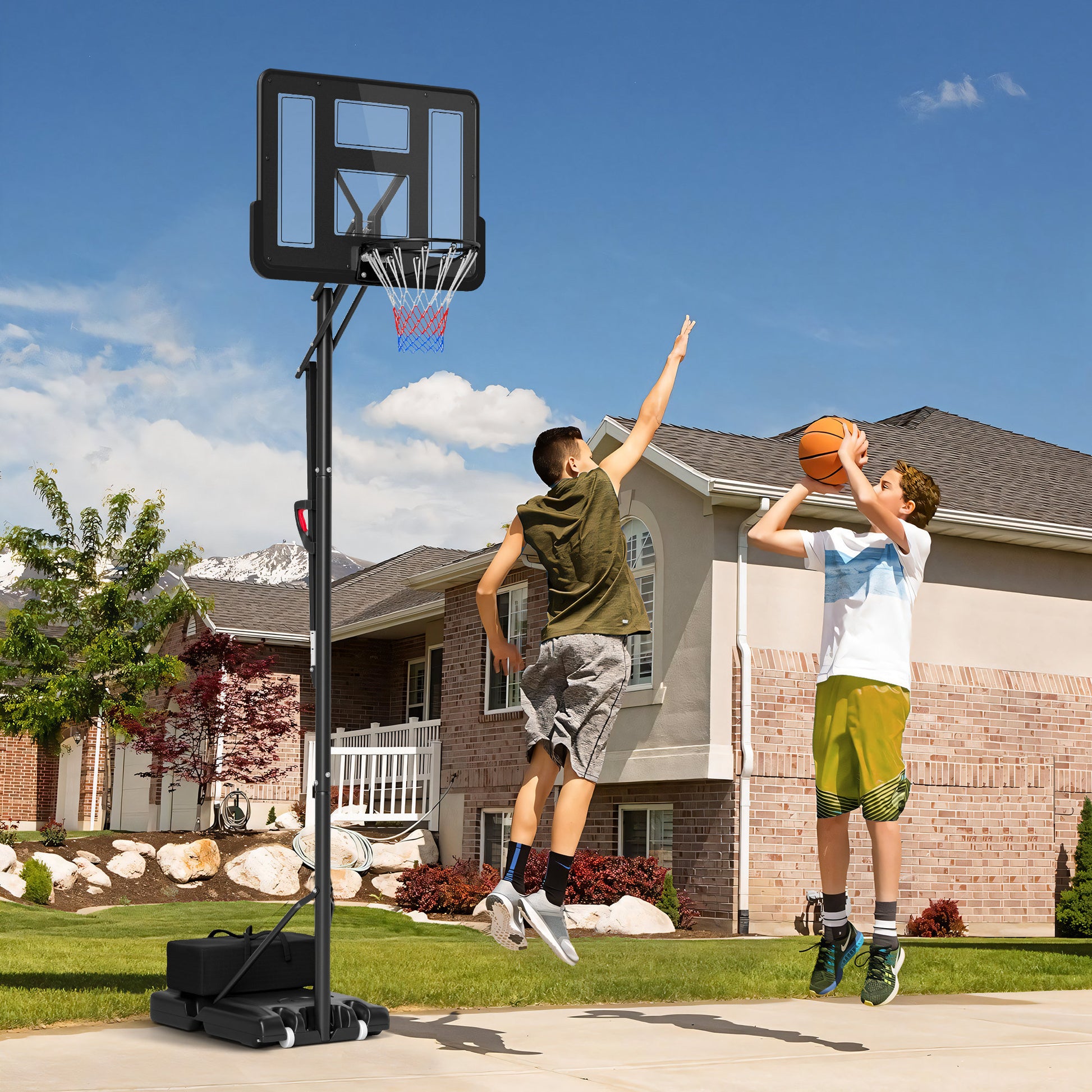 SPORTNOW Tabela de Basquetebol de Exterior com Altura Ajustável 235-305 cm Tabela de Basquetebol com Suporte Rodas Base Recarregável e Bolsa de Peso 90x60x305 cm Preto
