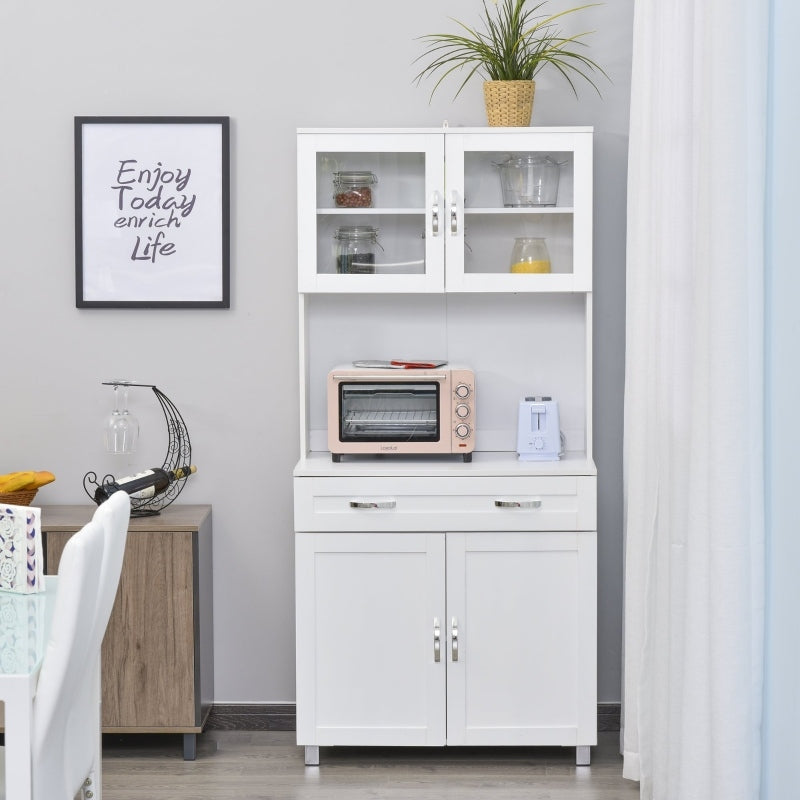 Aparador auxiliar de cozinha Armário com prateleiras internas ajustáveis e gaveta 80x48x170 cm Branco