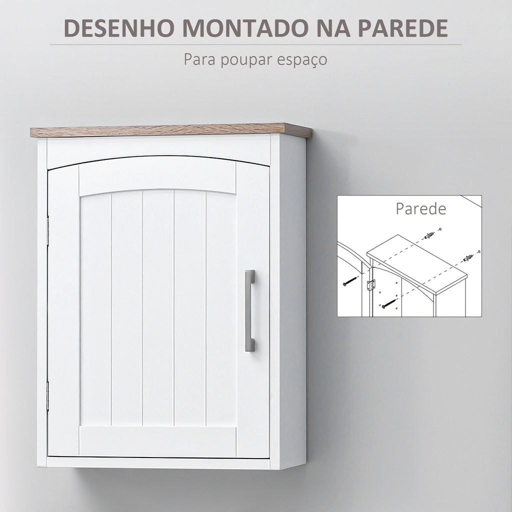 Armário de Parede para Casa de Banho Móvel Suspenso de Casa de Banho com Porta e Prateleiras Ajustáveis Armário de Parede para Cozinha Sala de Estar Estilo Moderno 41x18,5x52cm Branco