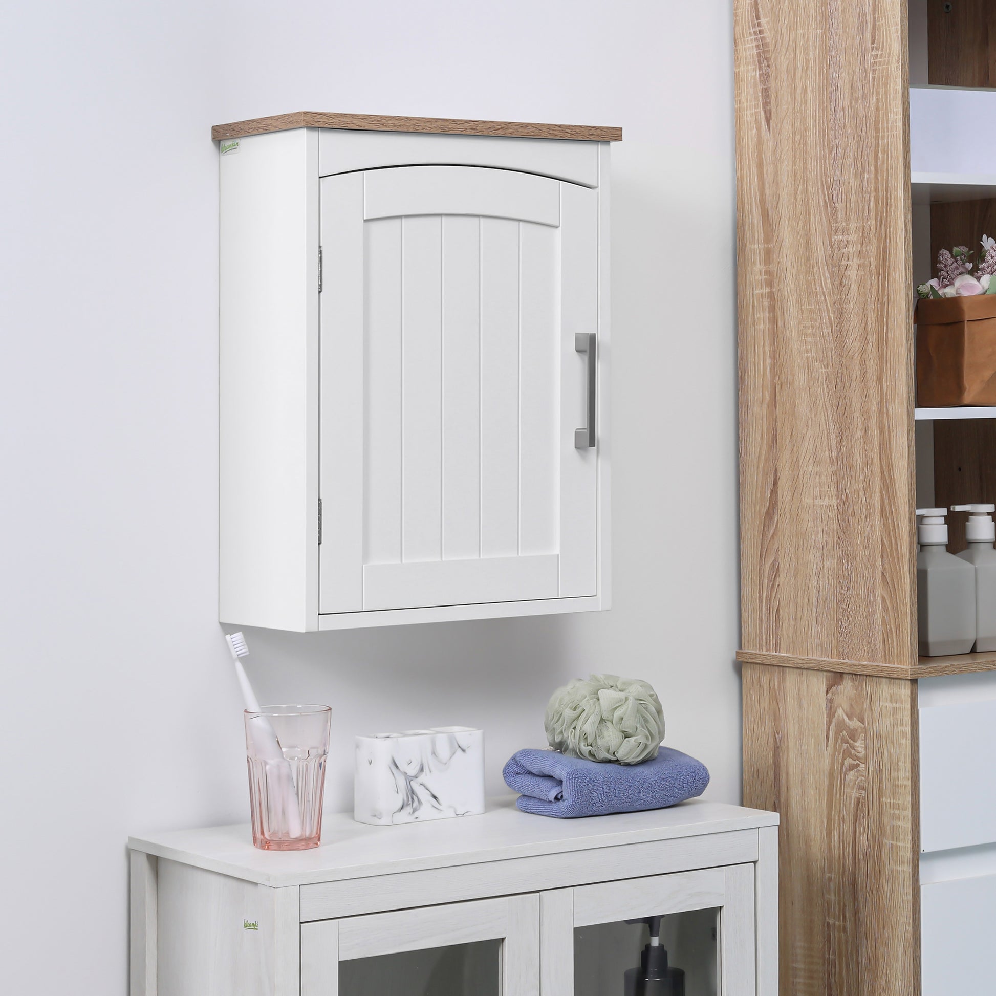 Armário de Parede para Casa de Banho Móvel Suspenso de Casa de Banho com Porta e Prateleiras Ajustáveis Armário de Parede para Cozinha Sala de Estar Estilo Moderno 41x18,5x52cm Branco