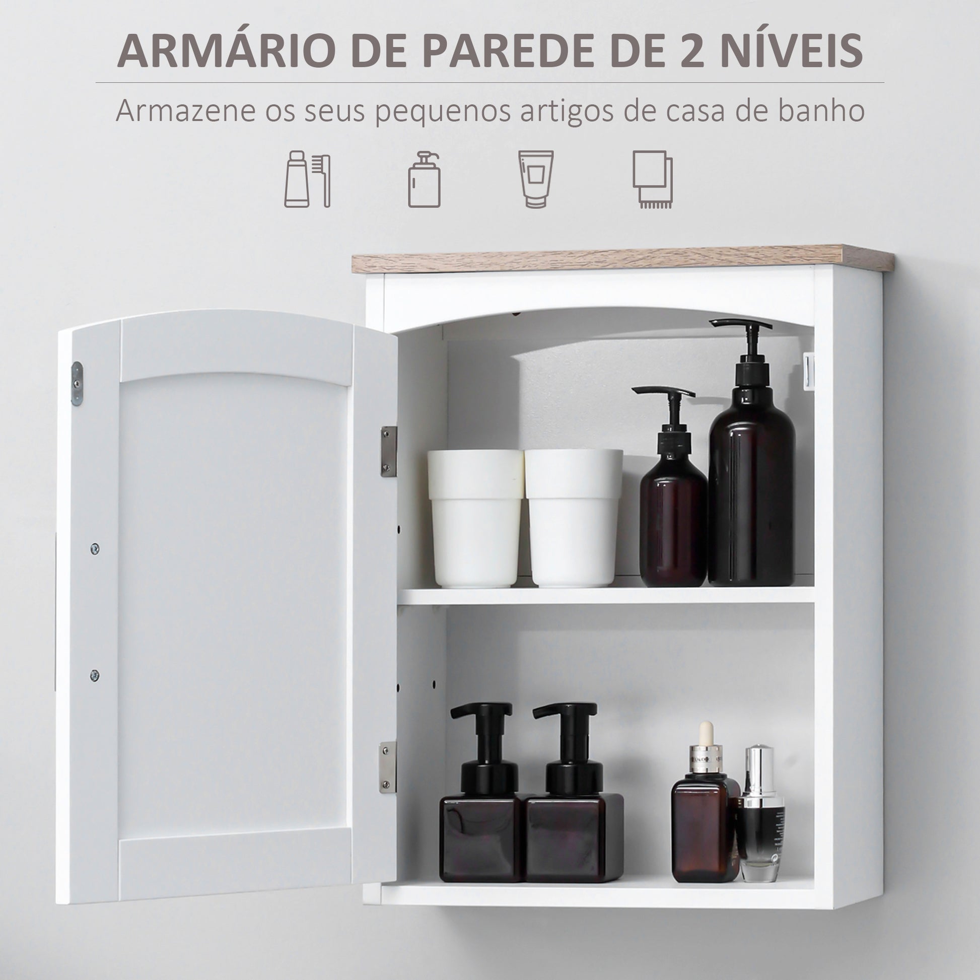 Armário de Parede para Casa de Banho Móvel Suspenso de Casa de Banho com Porta e Prateleiras Ajustáveis Armário de Parede para Cozinha Sala de Estar Estilo Moderno 41x18,5x52cm Branco