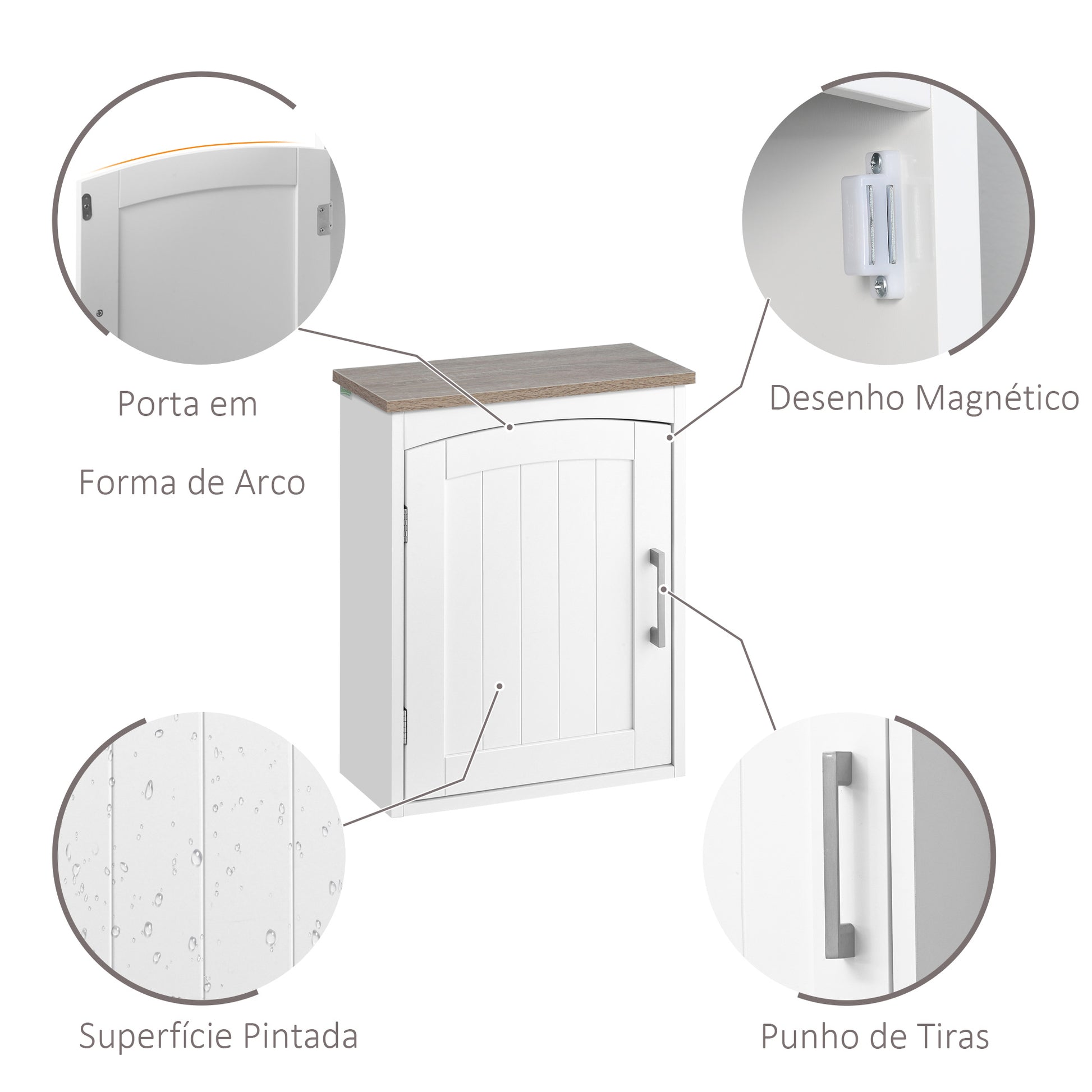 Armário de Parede para Casa de Banho Móvel Suspenso de Casa de Banho com Porta e Prateleiras Ajustáveis Armário de Parede para Cozinha Sala de Estar Estilo Moderno 41x18,5x52cm Branco
