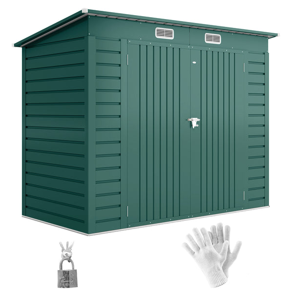 Abrigo de Jardim 2,7m² 249x121x183 cm Abrigo de Exterior com Porta Dupla 2 Ventilaç4oes e Trava Abrigo para Pátio Verde