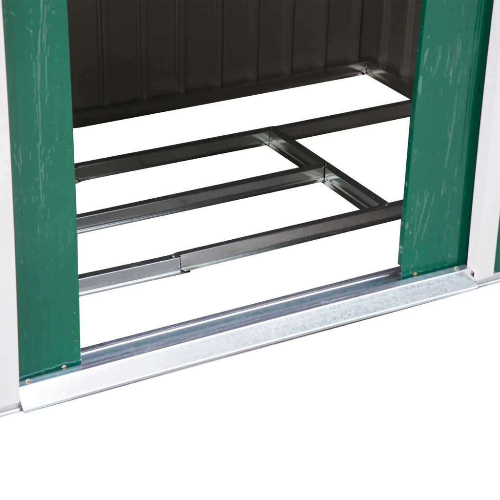 Abrigo de Jardim 213x130x185cm Abrigo de Jardim Metálico de Exterior para Armazenamento de Ferramentas com 2 Portas Deslizantes e 4 Janelas para Terraço Verde