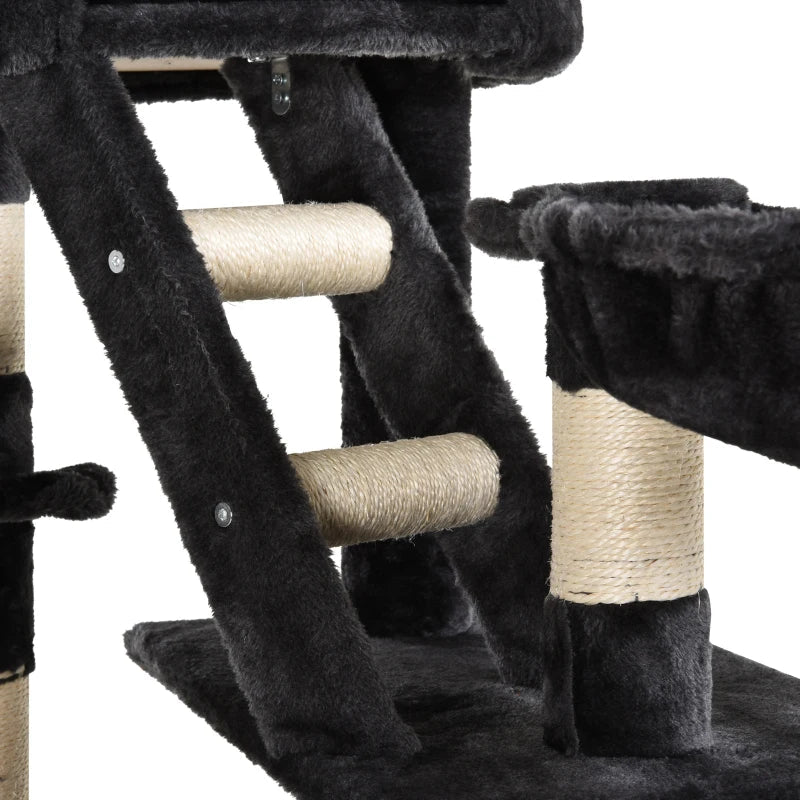 PawHut Árvore arranhador para Gatos com Altura Ajustável Plataformas Múltiplas Caverna Cestas e Escadas em Sisal Natural e Pelúcia 60x45x240-260 cm Cinza Escuro