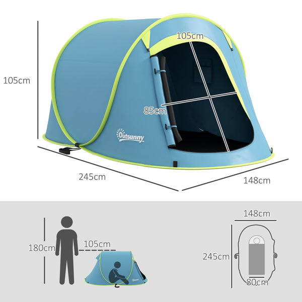 Tenda de Campismo para 1-2 Pessoas Tenda de Campismo Impermeável de 2000 mm com Bolsa de Transporte para Campismo Pesca Trekking 245x148x105 cm Azul