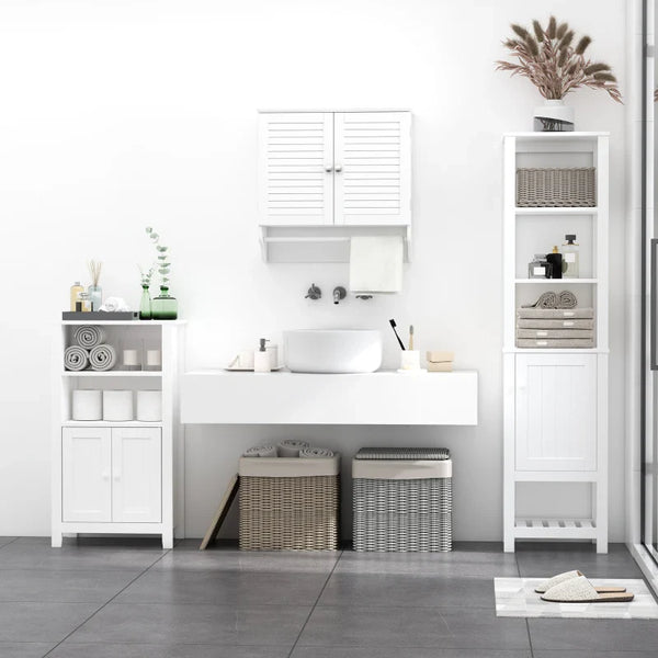 Kleanklin Armário Casa de Banho de Parede com 2 Portas de Persiana Prateleira Interior e Barra para Toalhas Móvel Auxiliar Suspenso Moderno Multiuso para Cozinha 60x23x60cm Branco