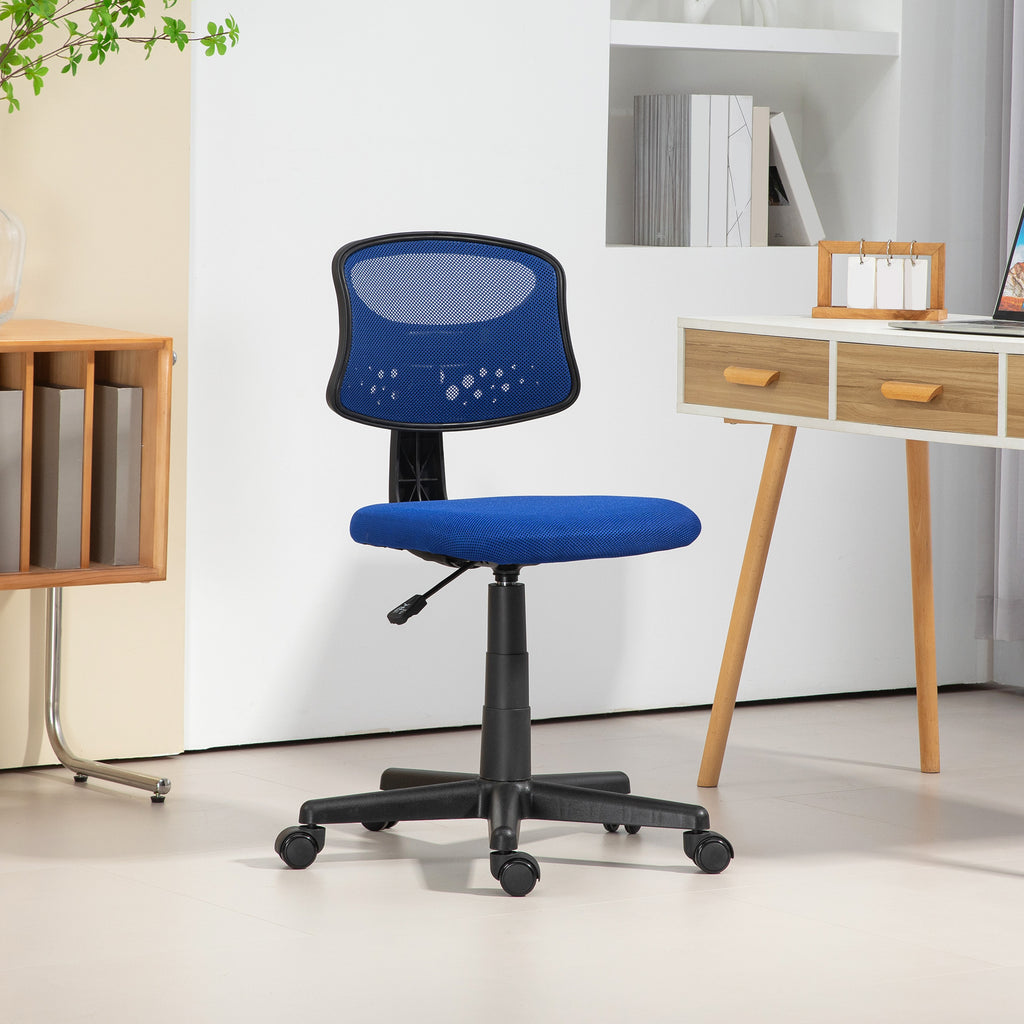 Cadeira de Escritório sem Apoio para os Braços Cadeira de Escritório Giratória com Encosto de Malha Respirável Altura Ajustável Carga 120 kg 43x48x78-88 cm Azul