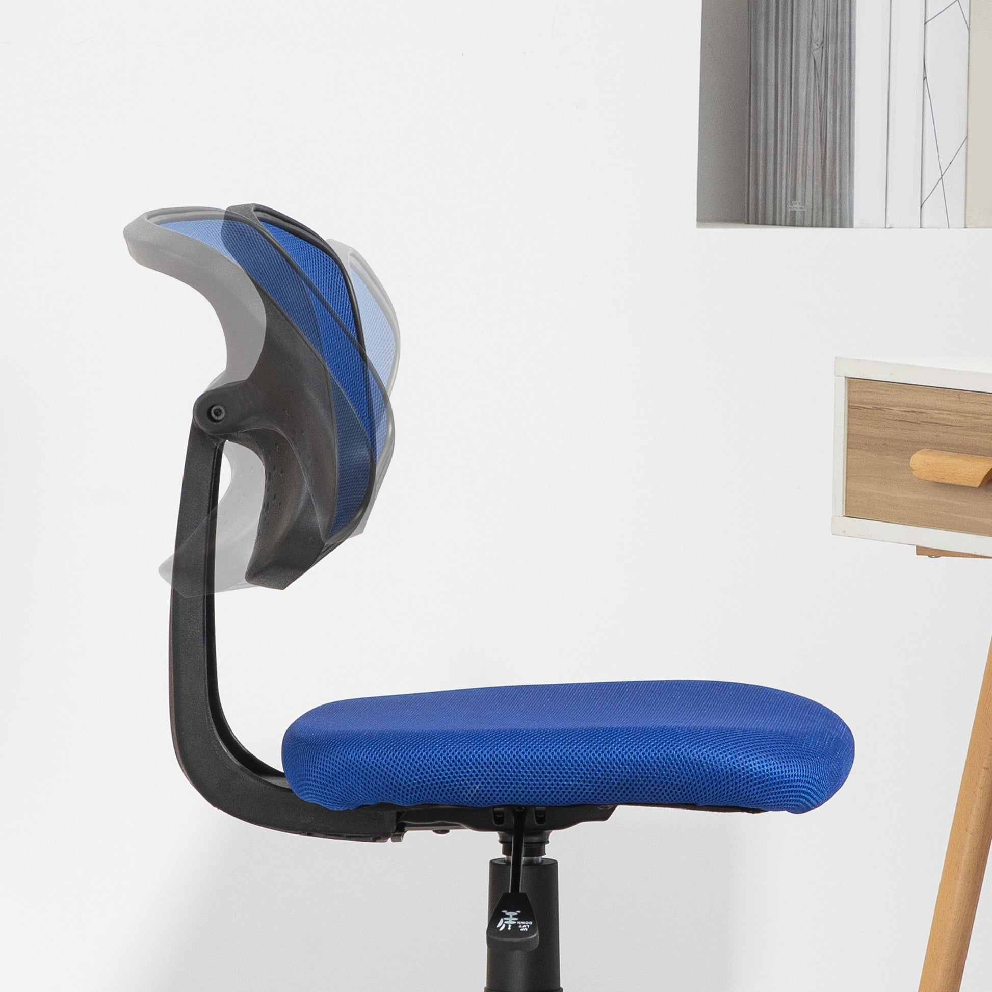 Cadeira de Escritório sem Apoio para os Braços Cadeira de Escritório Giratória com Encosto de Malha Respirável Altura Ajustável Carga 120 kg 43x48x78-88 cm Azul