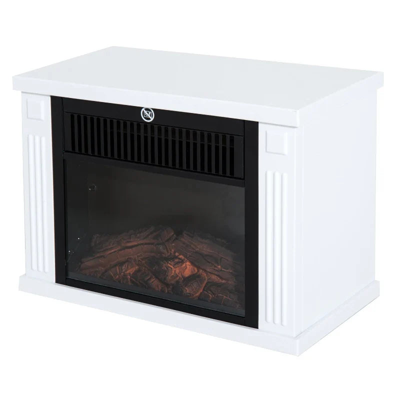 Lareira Elétrica Portátil Lareira Elétrica Compacta com Termostato Ajustável 600W/1200W e Efeito de Chama Realista 34x17x25cm Branco