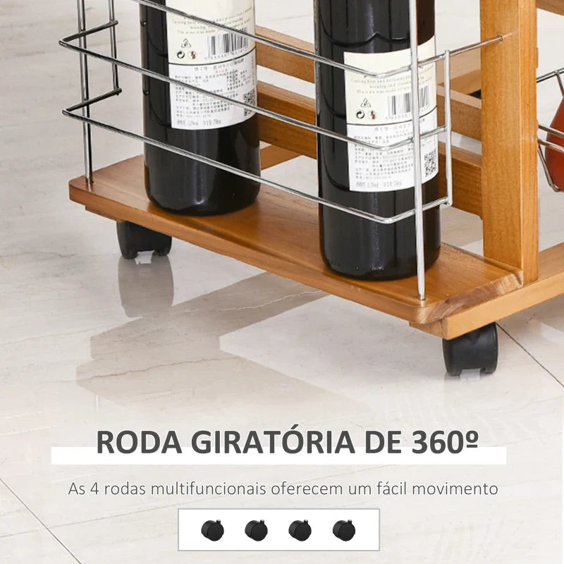 Carrinho de Cozinha com Rodas Carrinho Auxiliar com Gaveta 4 Cestas Amovíveis de Metal e Prateleiras Laterais 47x37x83 cm Madeira