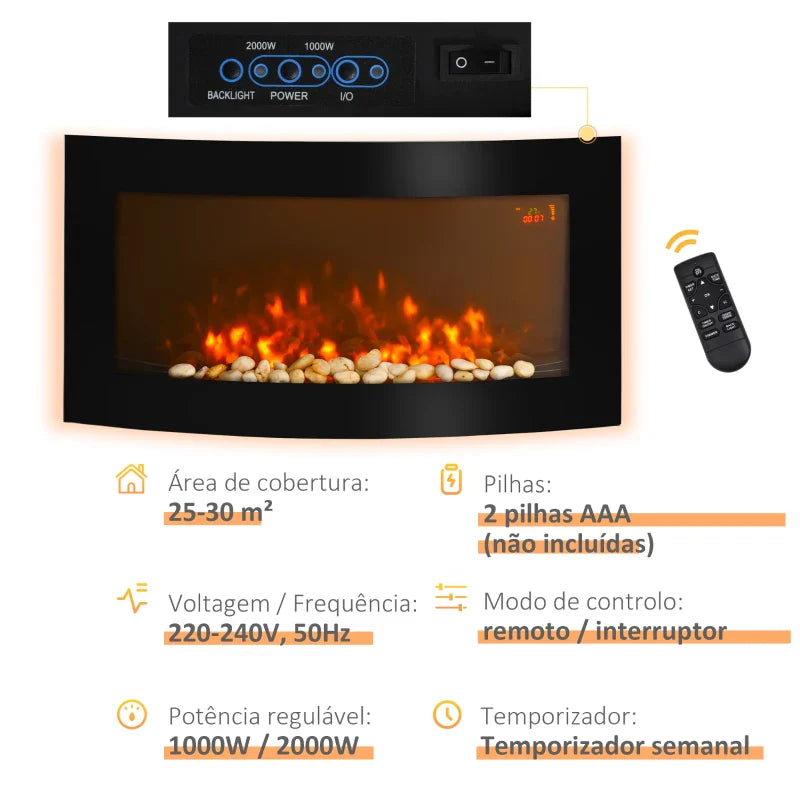 Lareira Elétrica Suspensa com Aquecimento e 5 níveis de Chama - Design Moderno - Leva-Me Contigo - Móveis & Decoração