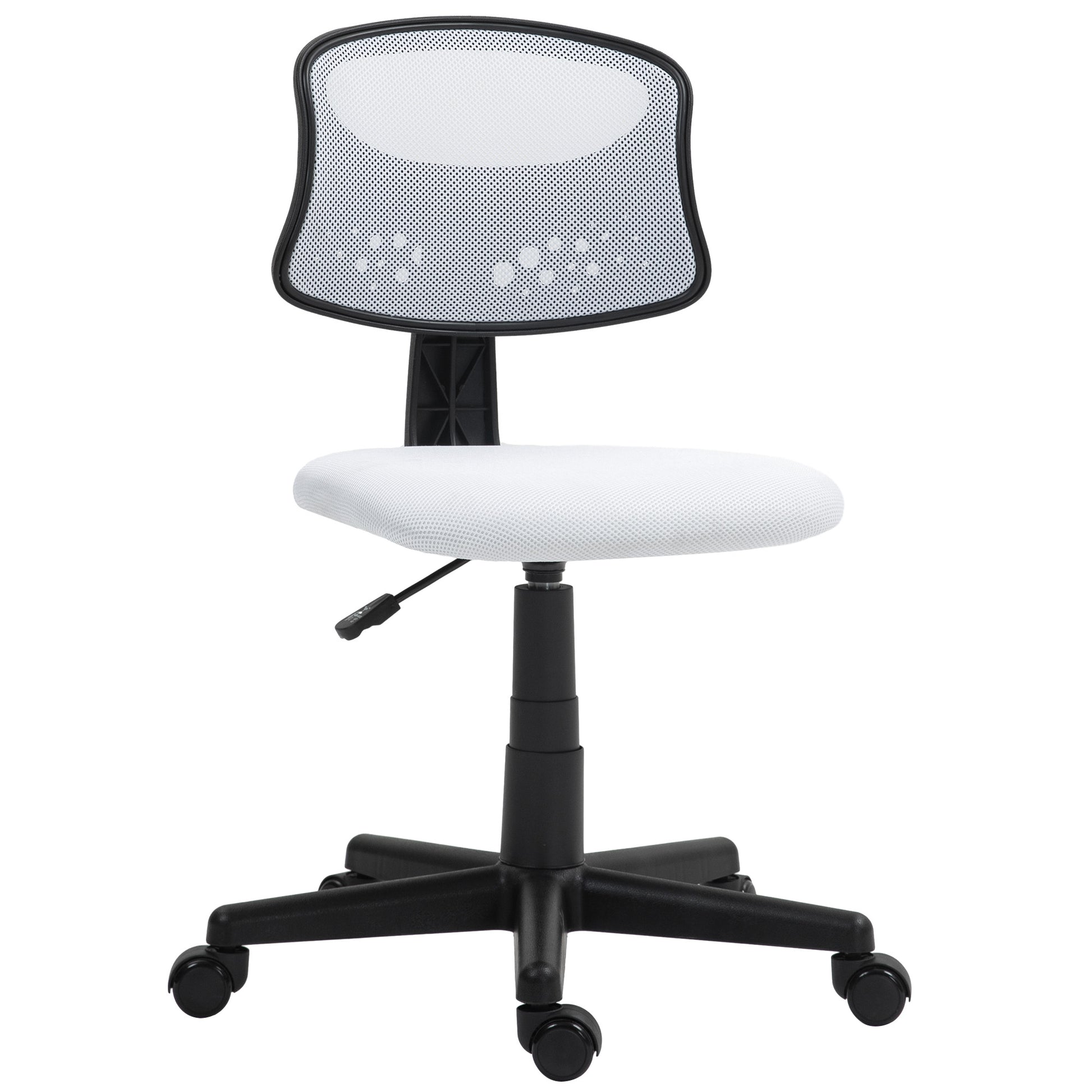 Cadeira de Escritório sem Apoio para os Braços Cadeira de Escritório Giratória com Encosto de Malha Respirável Altura Ajustável Carga 120 kg 43x48x78-88 cm Branco