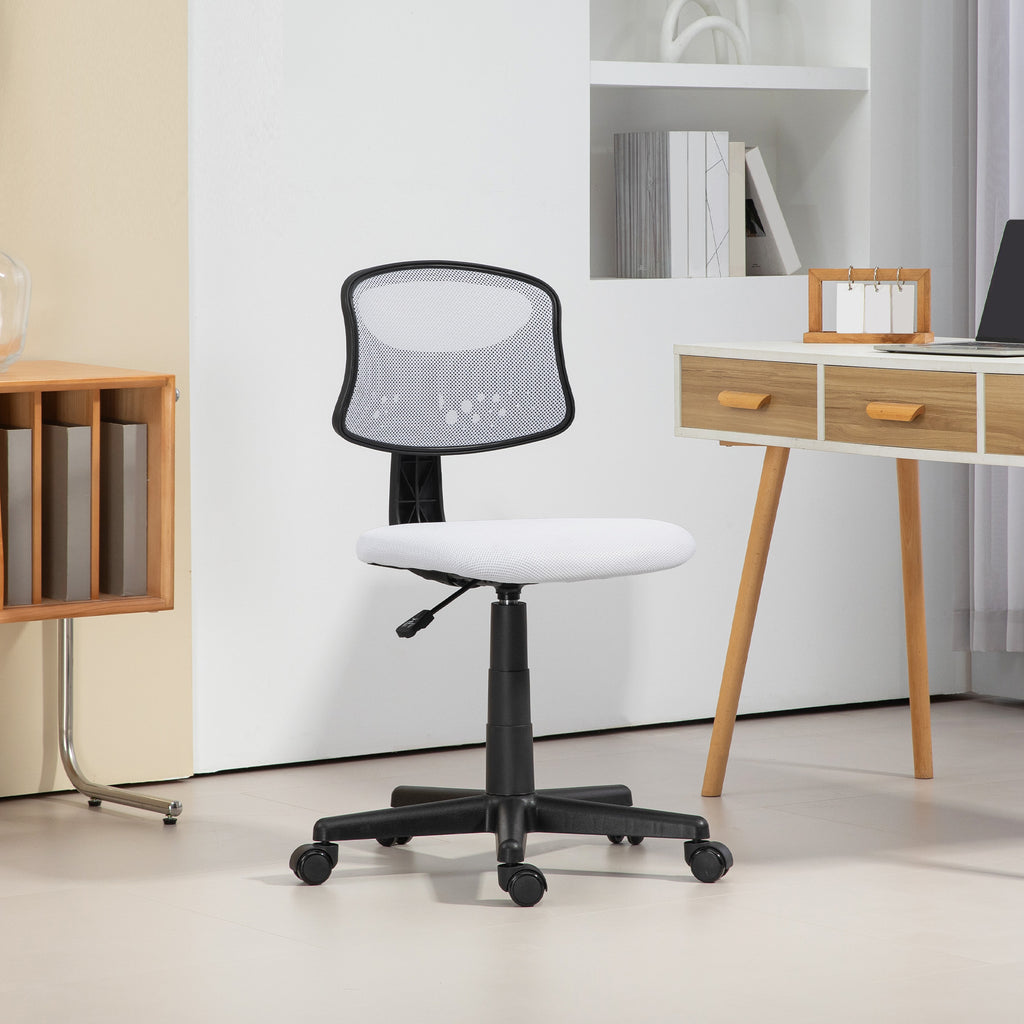 Cadeira de Escritório sem Apoio para os Braços Cadeira de Escritório Giratória com Encosto de Malha Respirável Altura Ajustável Carga 120 kg 43x48x78-88 cm Branco