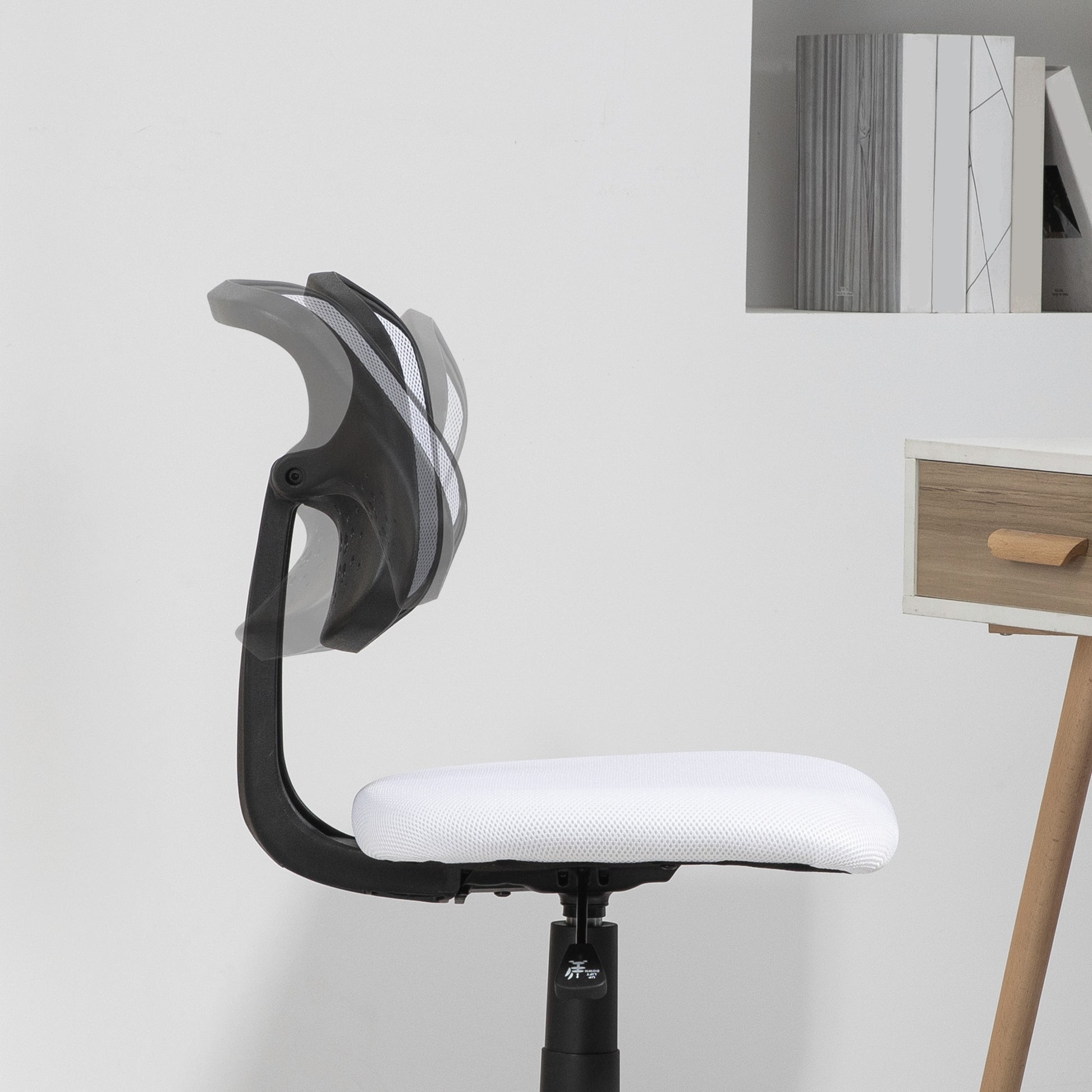 Cadeira de Escritório sem Apoio para os Braços Cadeira de Escritório Giratória com Encosto de Malha Respirável Altura Ajustável Carga 120 kg 43x48x78-88 cm Branco