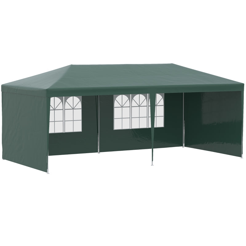Tenda para Festas 585x295x255 cm com 4 Paredes Laterais e 2 Janelas Pérgola de Exterior com Estrutura de Aço para Festas Eventos Casamentos Verde