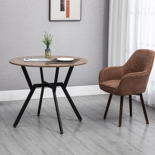 Mesa de Cozinha Redonda Mesa de Jantar Estilo Industrial com Bancada de Madeira e Estrutura de Aço para Sala de Jantar Carga 60kg Ø90x76 cm Marrom e Preto