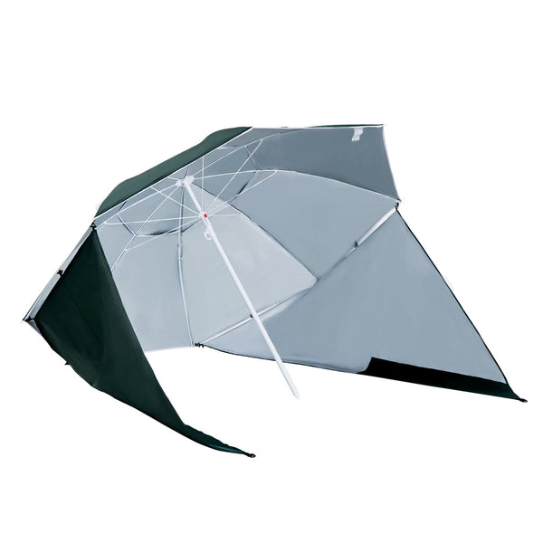 Chapéu de Sol de Praia com Painéis Laterais Tipo Tenda Chapéu de Sol para Praia com Proteção UV Φ210x222cm Verde Escuro