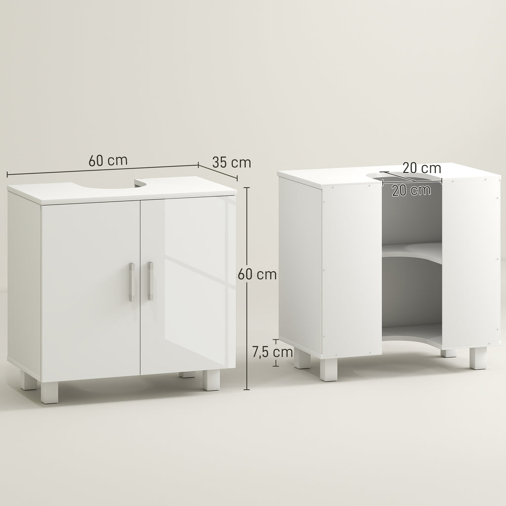 Móvel para Lavatório Pousar Armário Casa de Banho para Lavatório com 2 Portas de MDF 2 Prateleiras e Sistema Anti-Tombo 60x35x60 cm Branco