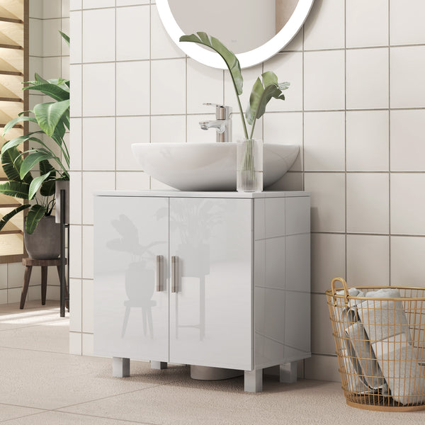 Móvel para Lavatório Pousar Armário Casa de Banho para Lavatório com 2 Portas de MDF 2 Prateleiras e Sistema Anti-Tombo 60x35x60 cm Branco