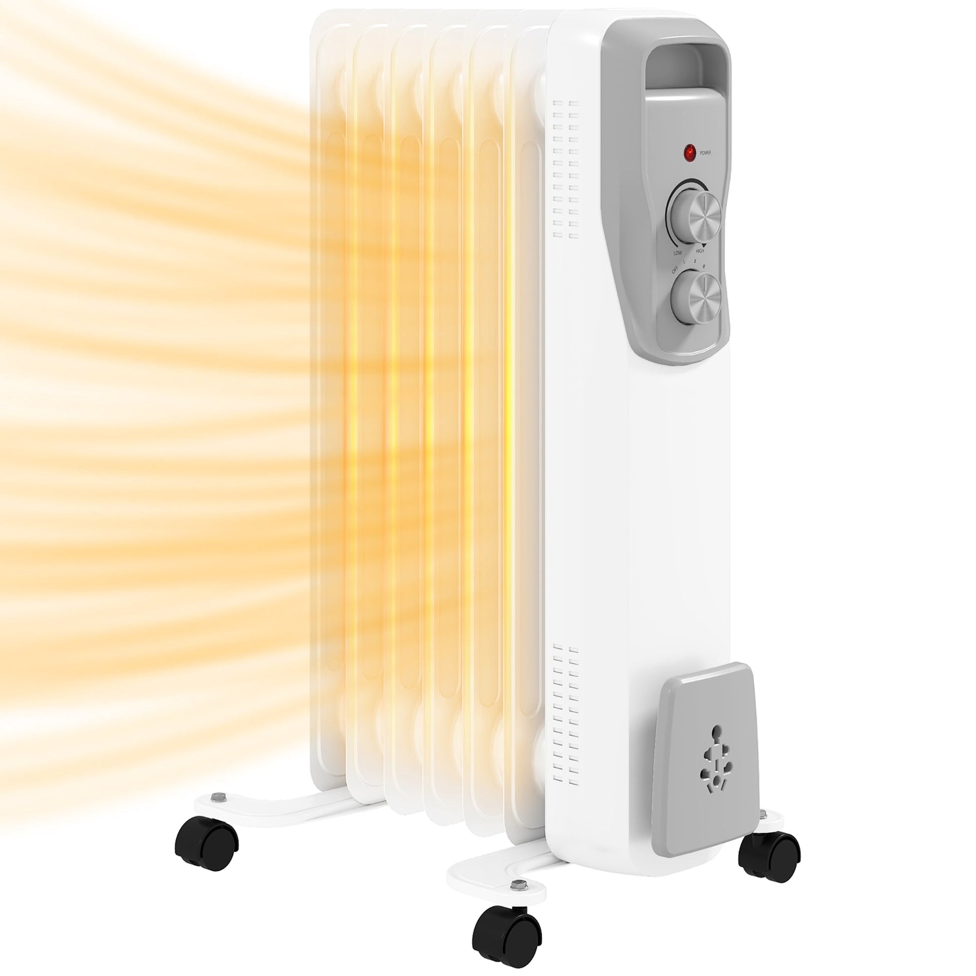 Aquecedor a Óleo Silencioso 1500W Aquecedor Elétrico Baixo Consumo com Rodas Temperatura Ajustável Proteção Sobreaquecimento 3 Configurações de Aquecimento para 20 m² 29x40x62 cm Branco