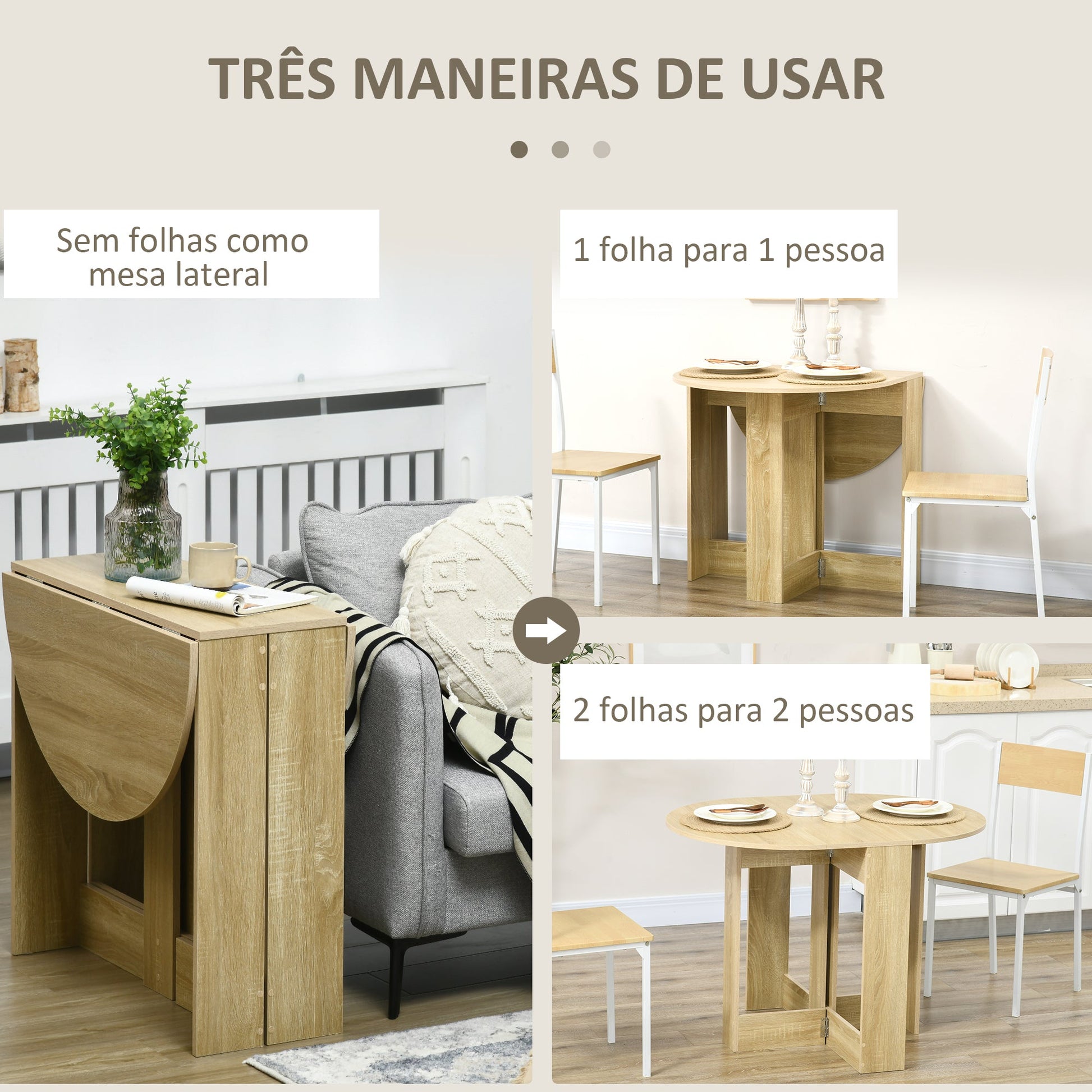 Mesa de Sala de Jantar Dobrável com 2 Laterais Mesa Auxiliar de Madeira para Cozinha Sala de Estar 104x76x73,7 cm Madeira