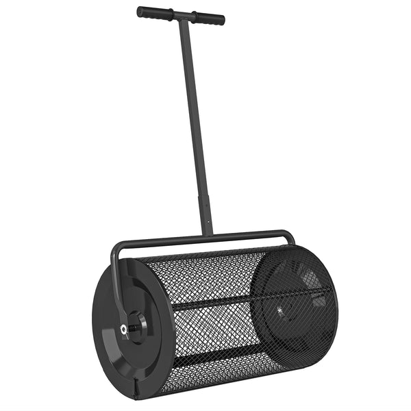 Espalhador de Composto 300L 70x40x112 cm Espalhador de Adubo para Relvado com Guiador Ajustável Cesto de Rede Metálica para Cuidados de Relvado Jardim Preto