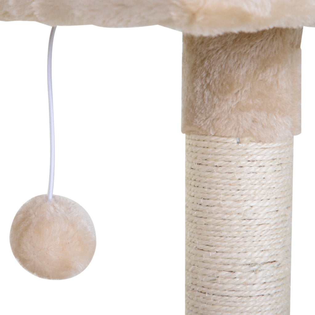 PawHut Árvore Arranhador para Gatos Torre para Gatos 50x36x70 cm Centro de Atividades com Rede Plataforma Poste de Sisal e Bola Suspensa Bege