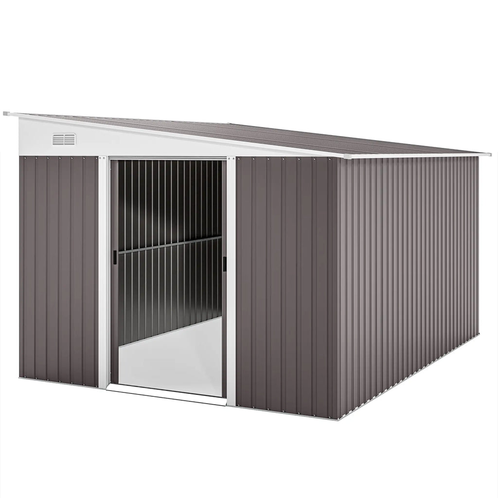 Abrigo de Jardim 280x345x201 cm 8,9 m² Abrigo de Exterior de Aço para Armazenamento de Ferramentas com Portas e 2 Janelas Cinza