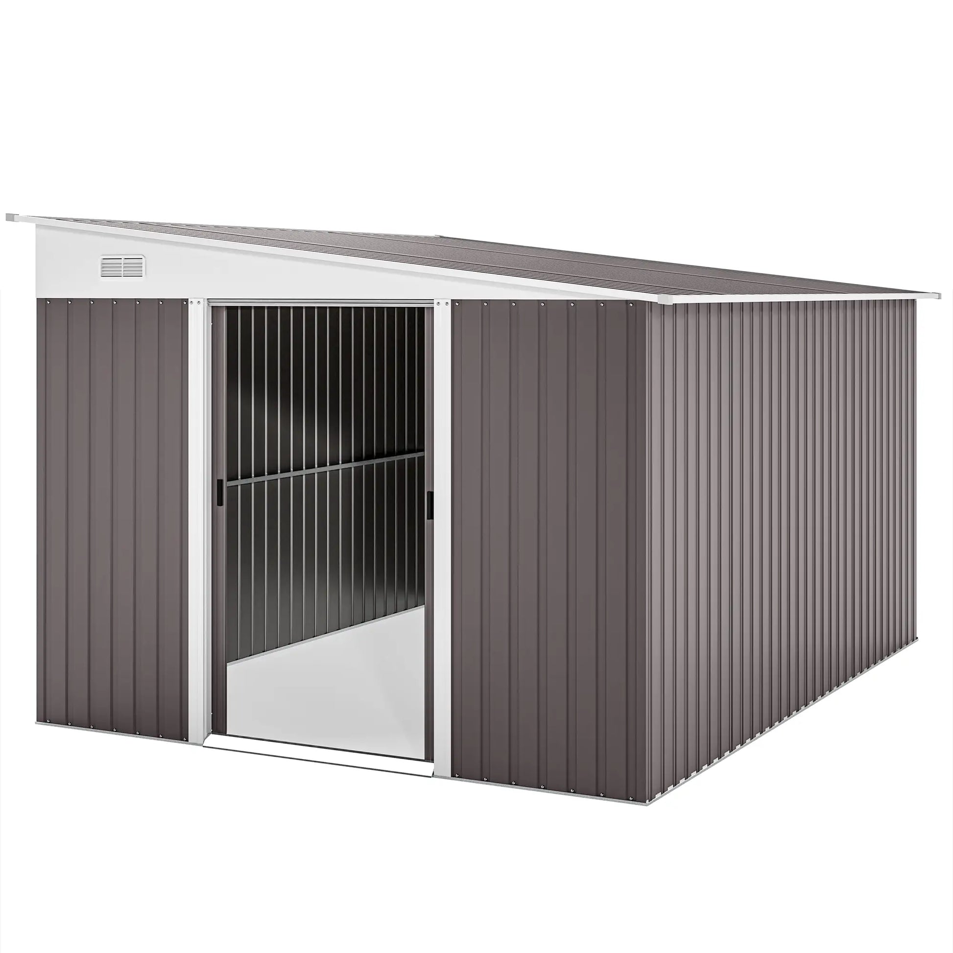 Abrigo de Jardim 280x345x201 cm 8,9 m² Abrigo de Exterior de Aço para Armazenamento de Ferramentas com Portas e 2 Janelas Cinza
