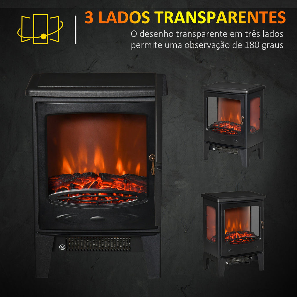 Lareira Elétrica 900W/1800W Lareira Decorativa com Janelas Efeito de Chama Temperatura Ajustável e Proteção Sobreaquecimento para 20-25 ㎡ 39x26x54,8 cm Preto