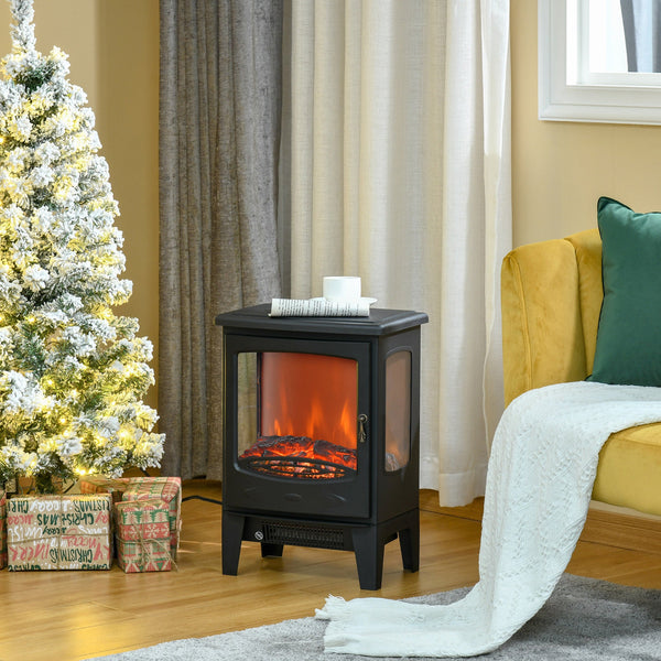 Lareira Elétrica 900W/1800W Lareira Decorativa com Janelas Efeito de Chama Temperatura Ajustável e Proteção Sobreaquecimento para 20-25 ㎡ 39x26x54,8 cm Preto