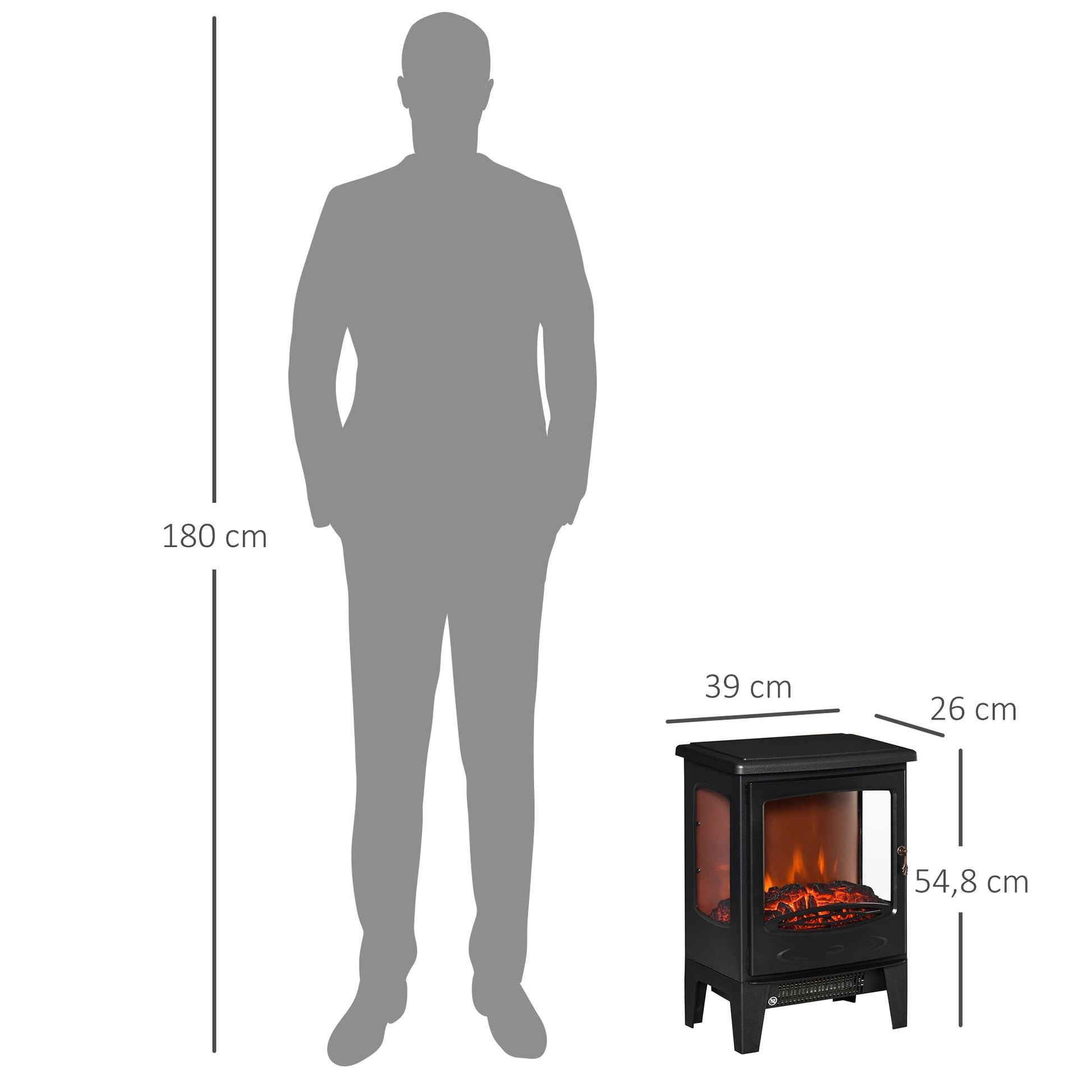 Lareira Elétrica 900W/1800W Lareira Decorativa com Janelas Efeito de Chama Temperatura Ajustável e Proteção Sobreaquecimento para 20-25 ㎡ 39x26x54,8 cm Preto
