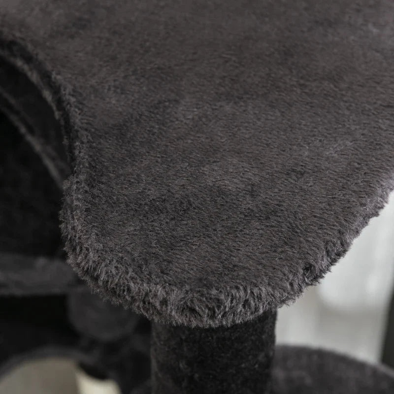 PawHut Árvore Arranhador para Gatos Grande Altura 153cm Torre de Escalada para Gatos com Caverna Redes Plataformas Postes Arranhadores de Sisal e Bola Suspensa Cinza Escuro