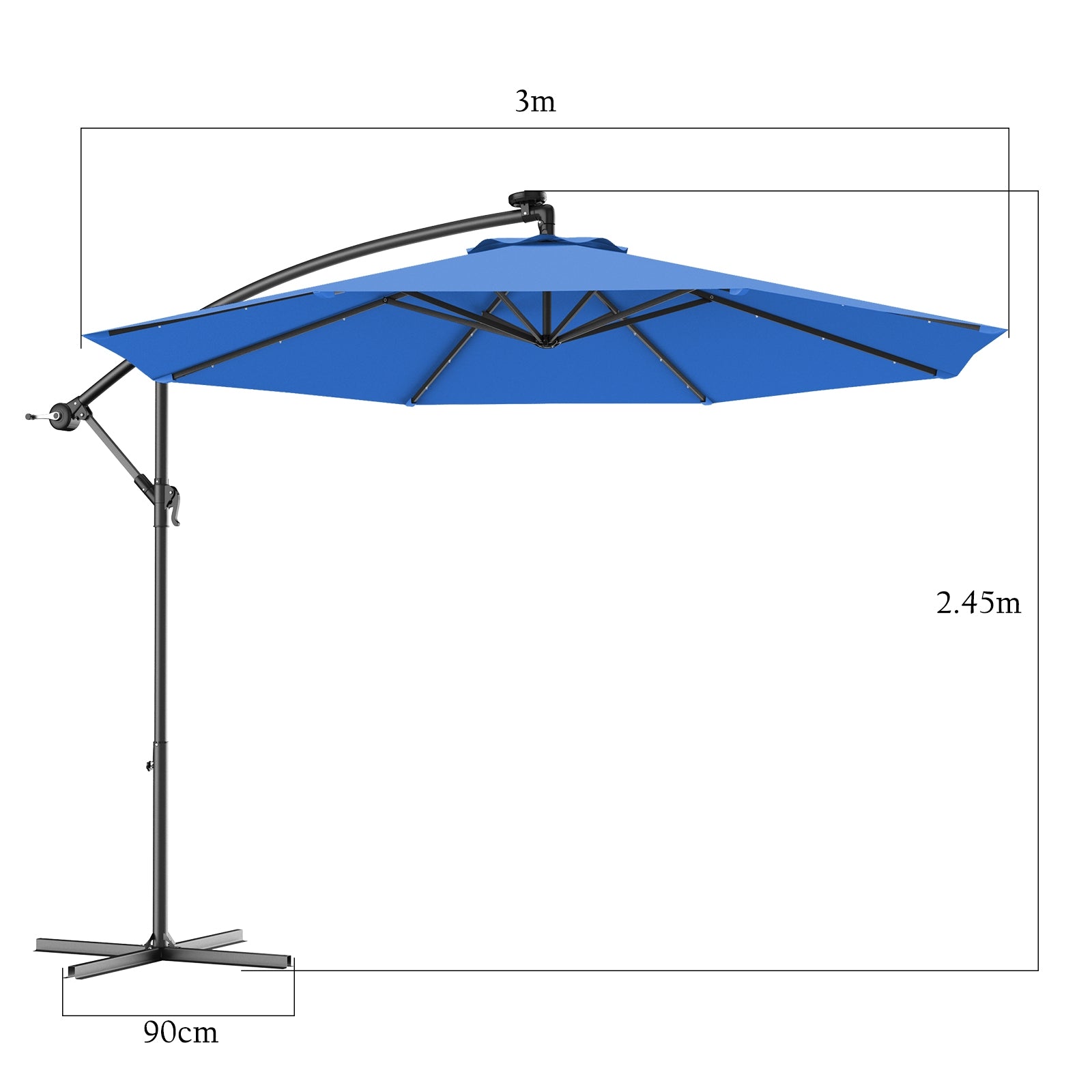 Guarda/Chapéu de Sol 'Astrid' – 3m – C/ Luzes LED Solares – Ângulo Ajustável – Poliéster Impermeável – Azul