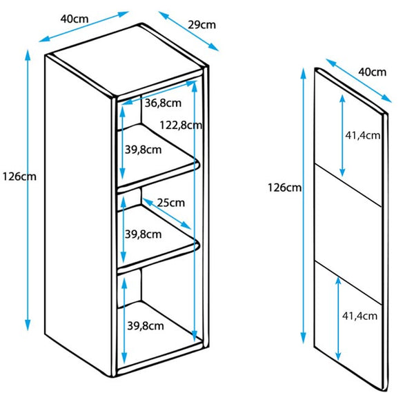 Vitrine de Parede Mouronho – 40x126 cm – Preto e Branco com LED Azul e Porta Curva