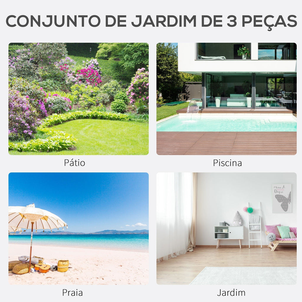 Outsunny 2 Espreguiçadeiras de Jardim 59x169x66 cm com Mesa 41x41x45 cm Vidro Temperado Apoio de Braços para Pátio Piscina Varanda Exterior Preto - A minha loja