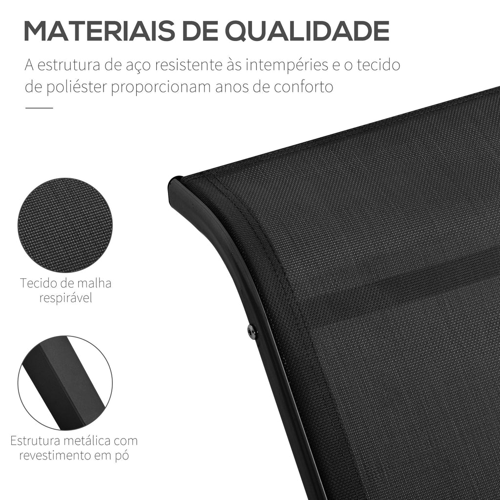 Outsunny 2 Espreguiçadeiras de Jardim 59x169x66 cm com Mesa 41x41x45 cm Vidro Temperado Apoio de Braços para Pátio Piscina Varanda Exterior Preto - A minha loja