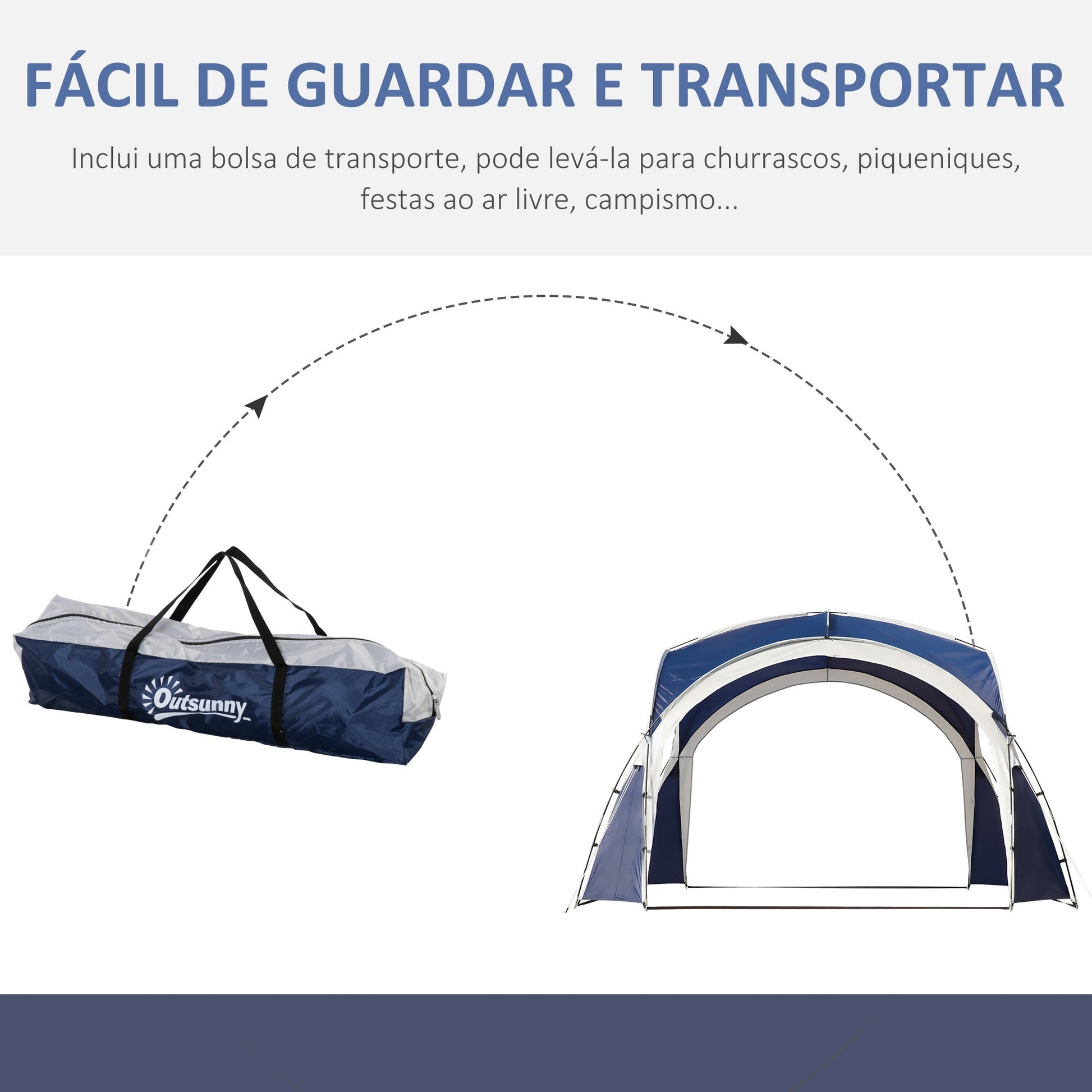 Outsunny Abrigo de Campismo 3,5x3,5 m Toldo de Campismo Dobrável com Gancho Proteção UV e Bolsa de Transporte para Jardim Pátio Piquenique Azul e Cinza Claro - A minha loja