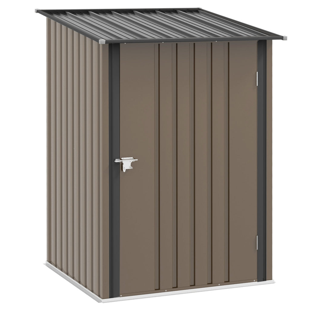 Outsunny Abrigo de Jardim 0,92 m² 100x103x160 cm Abrigo Exterior de Aço Galvanizado com Porta Fechadura e Teto Inclinado para Armazenamento de Ferramentas Marrom - A minha loja