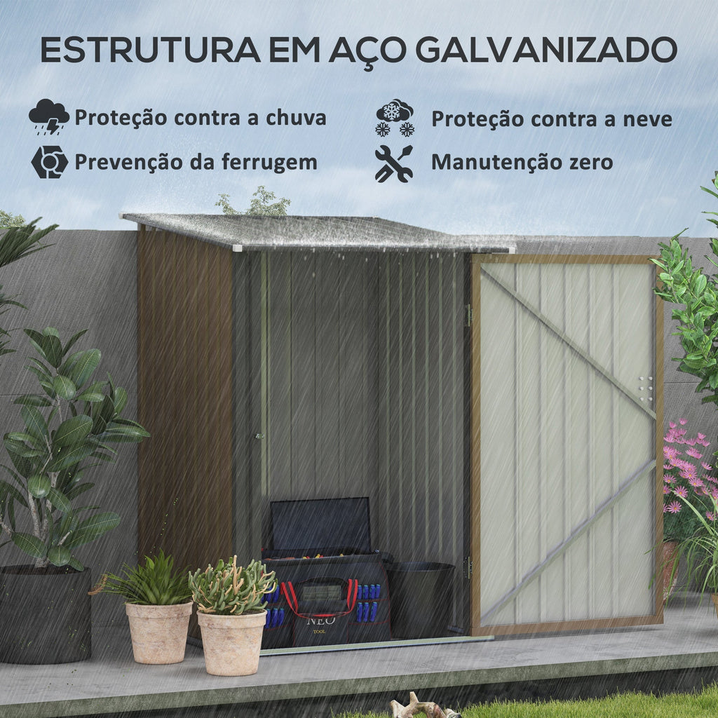 Outsunny Abrigo de Jardim 0,92 m² 100x103x160 cm Abrigo Exterior de Aço Galvanizado com Porta Fechadura e Teto Inclinado para Armazenamento de Ferramentas Marrom - A minha loja
