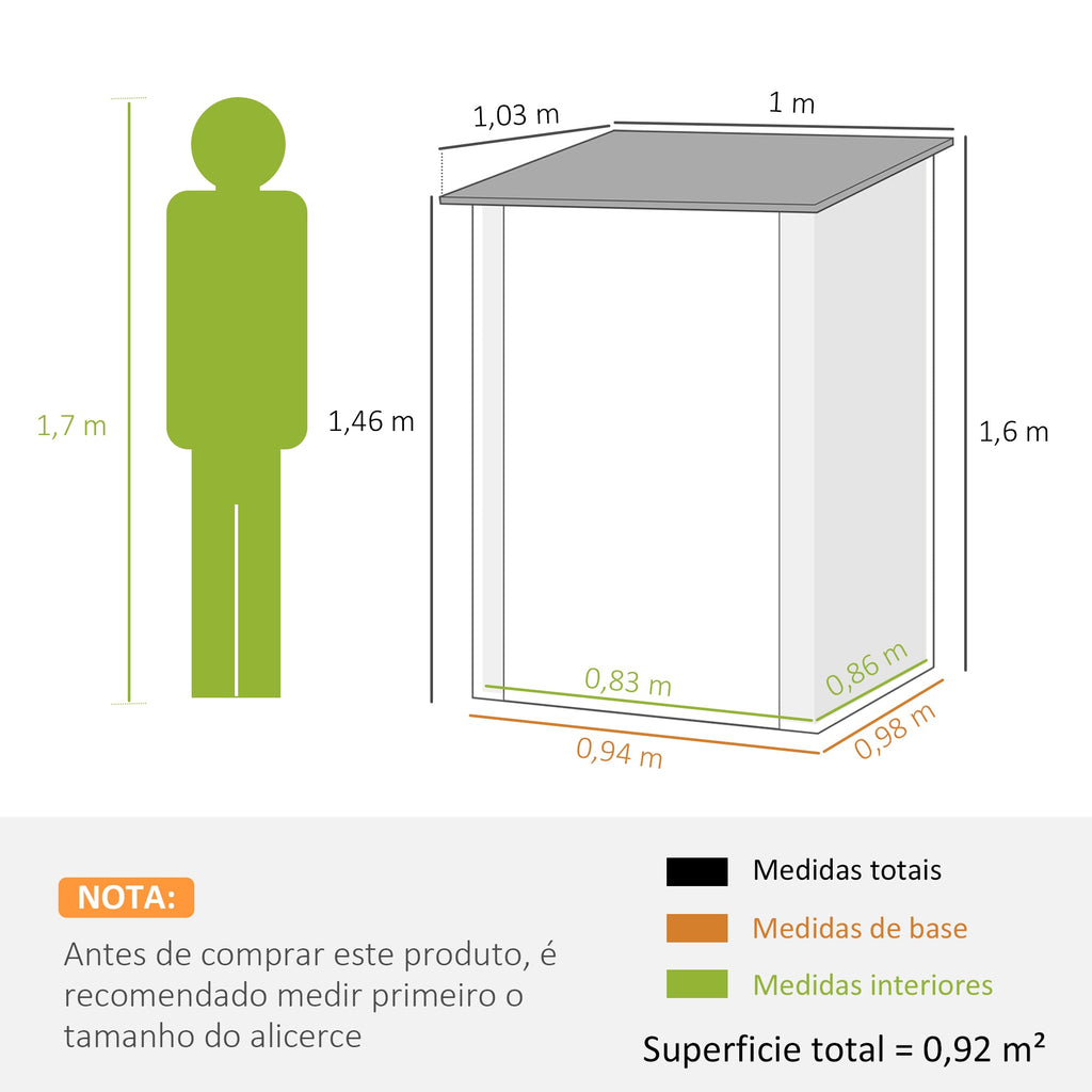 Outsunny Abrigo de Jardim 0,92 m² 100x103x160 cm Abrigo Exterior de Aço Galvanizado com Porta Fechadura e Teto Inclinado para Armazenamento de Ferramentas Marrom - A minha loja