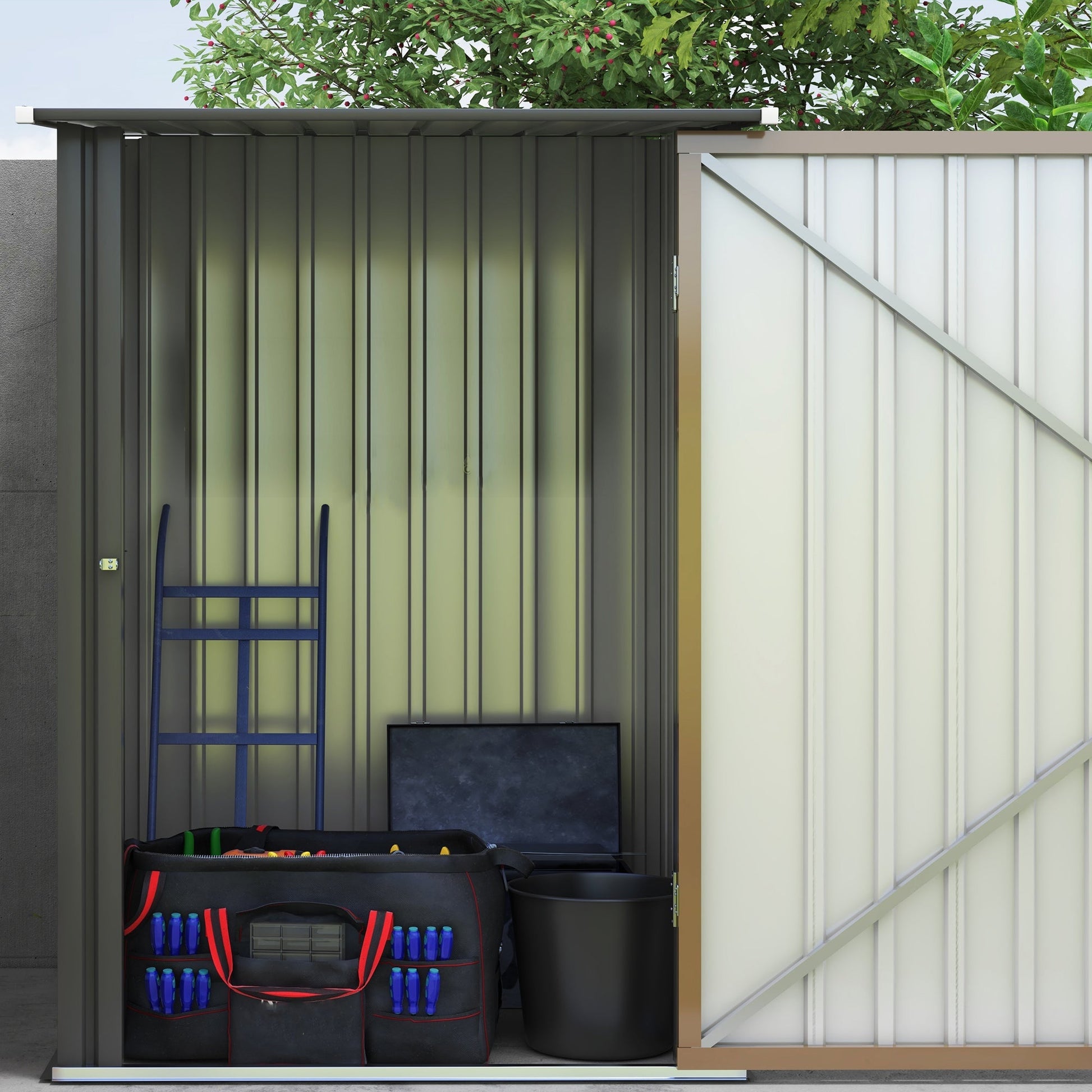 Outsunny Abrigo de Jardim 0,92 m² 100x103x160 cm Abrigo Exterior de Aço Galvanizado com Porta Fechadura e Teto Inclinado para Armazenamento de Ferramentas Marrom - A minha loja